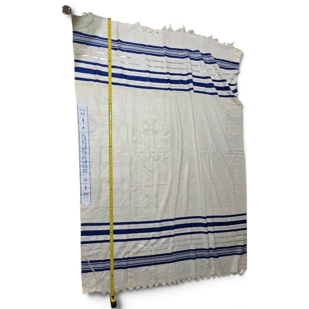 Talitnia Tallit Prayer Shawl Wool Blue Silver Israel Velvet Bag Judaica Set